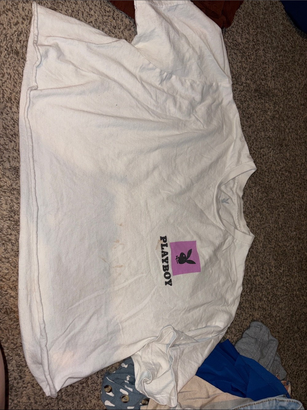 PLAYBOY White Short Sleeve Tee with Pink Logo Block